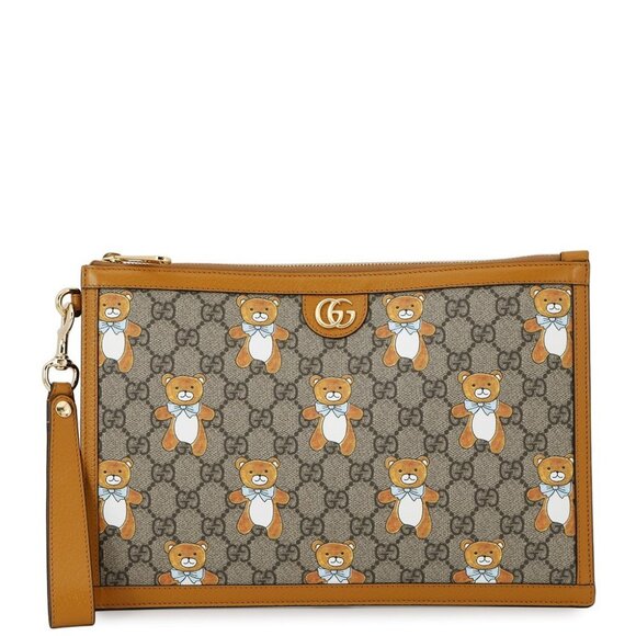 GUCCI KAI x GUCCI Teddy Bear GG Supreme Clutch Bag PVC/Leather Yellow/Beige - Picture 1 of 11